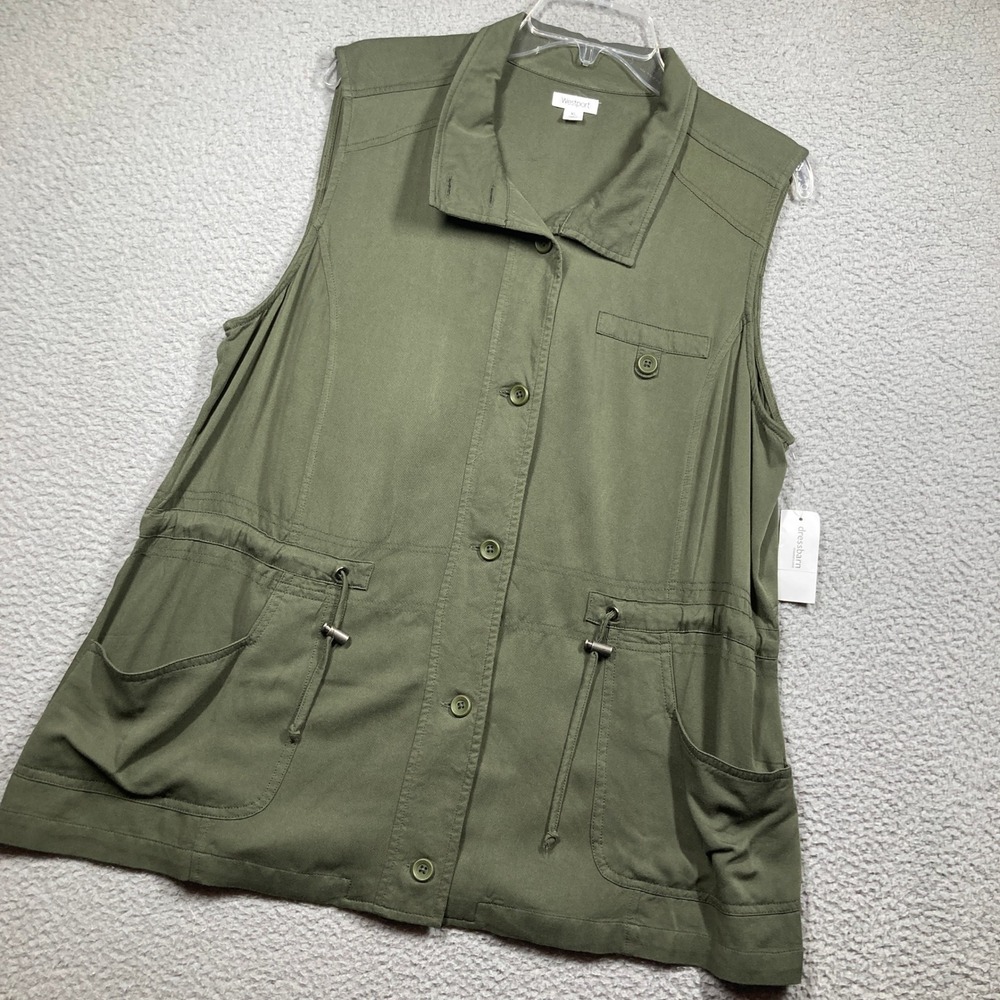 Westport Utility Vest Women XL Olive Green Drawstring Waist Safari Gorpcore